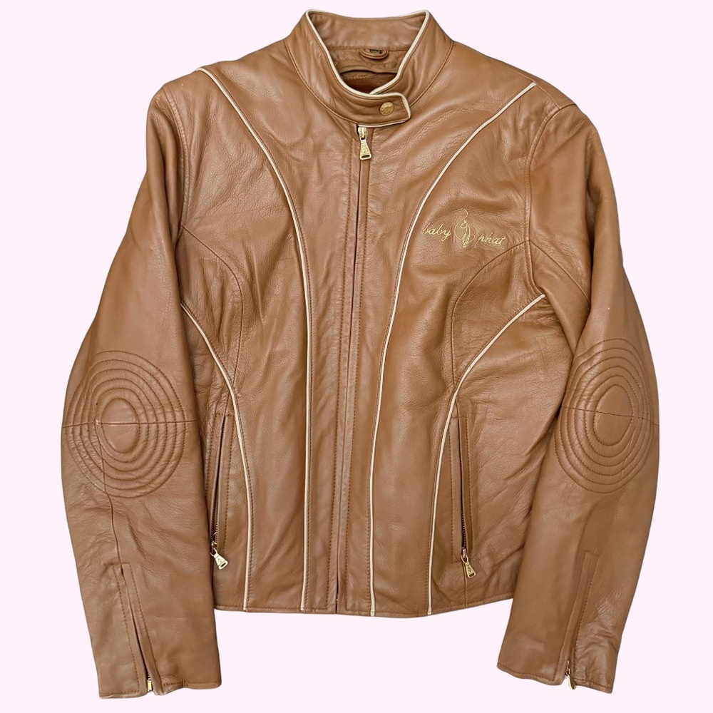 HTF Y2K Vintage Baby Phat Genuine Leather Moto Jacket Brown Size Large